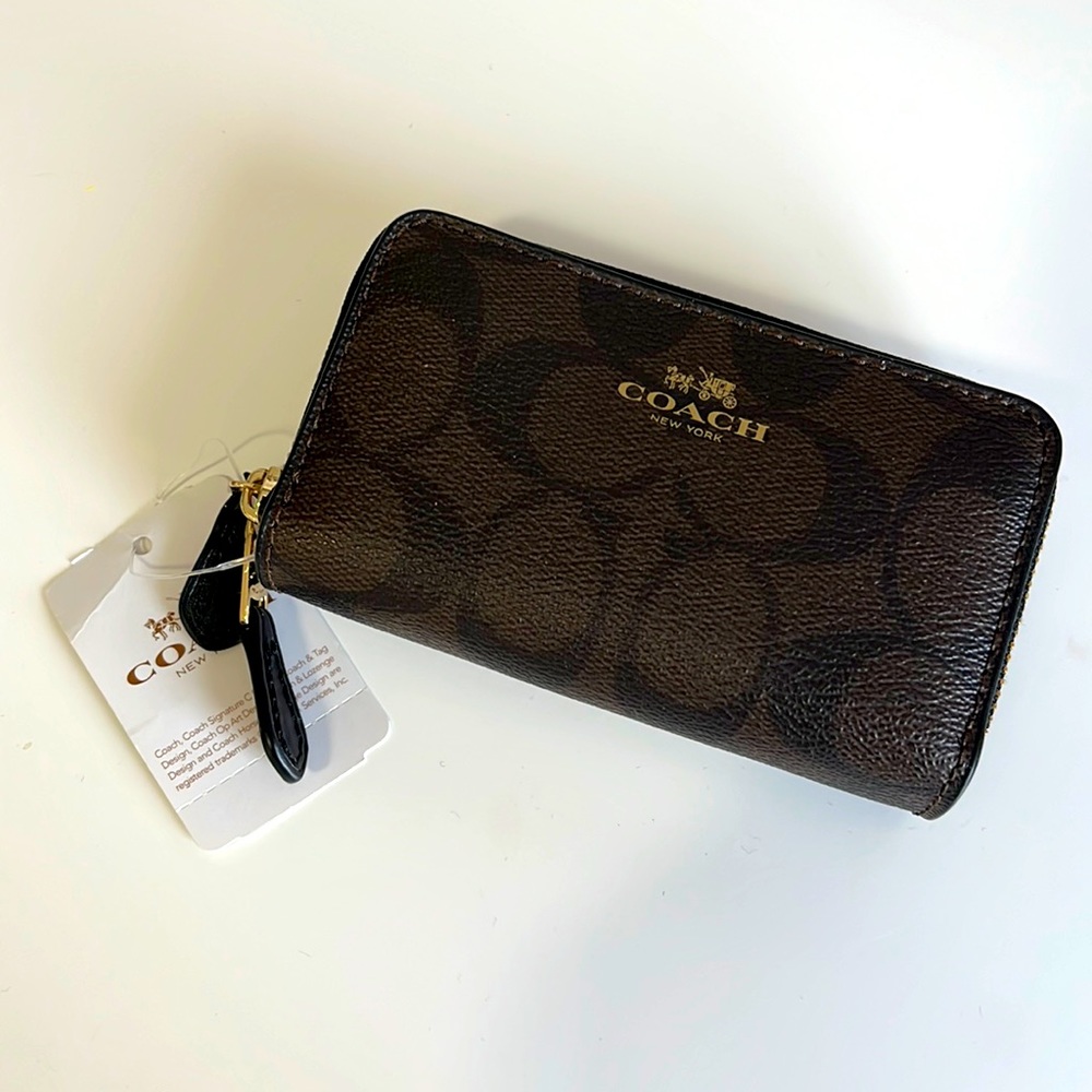 BNWT Coach Signature Small Double Zip Compact Wallet